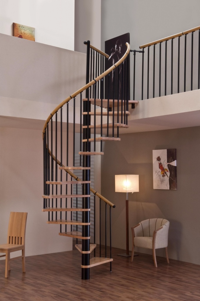 Винтовая лестница Spiral Decor 140 (береза без покраски, левая, черная)