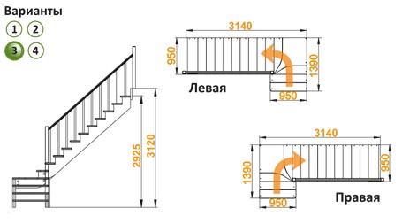 Лестница  К-031м/3 П  сосна (5 уп.)